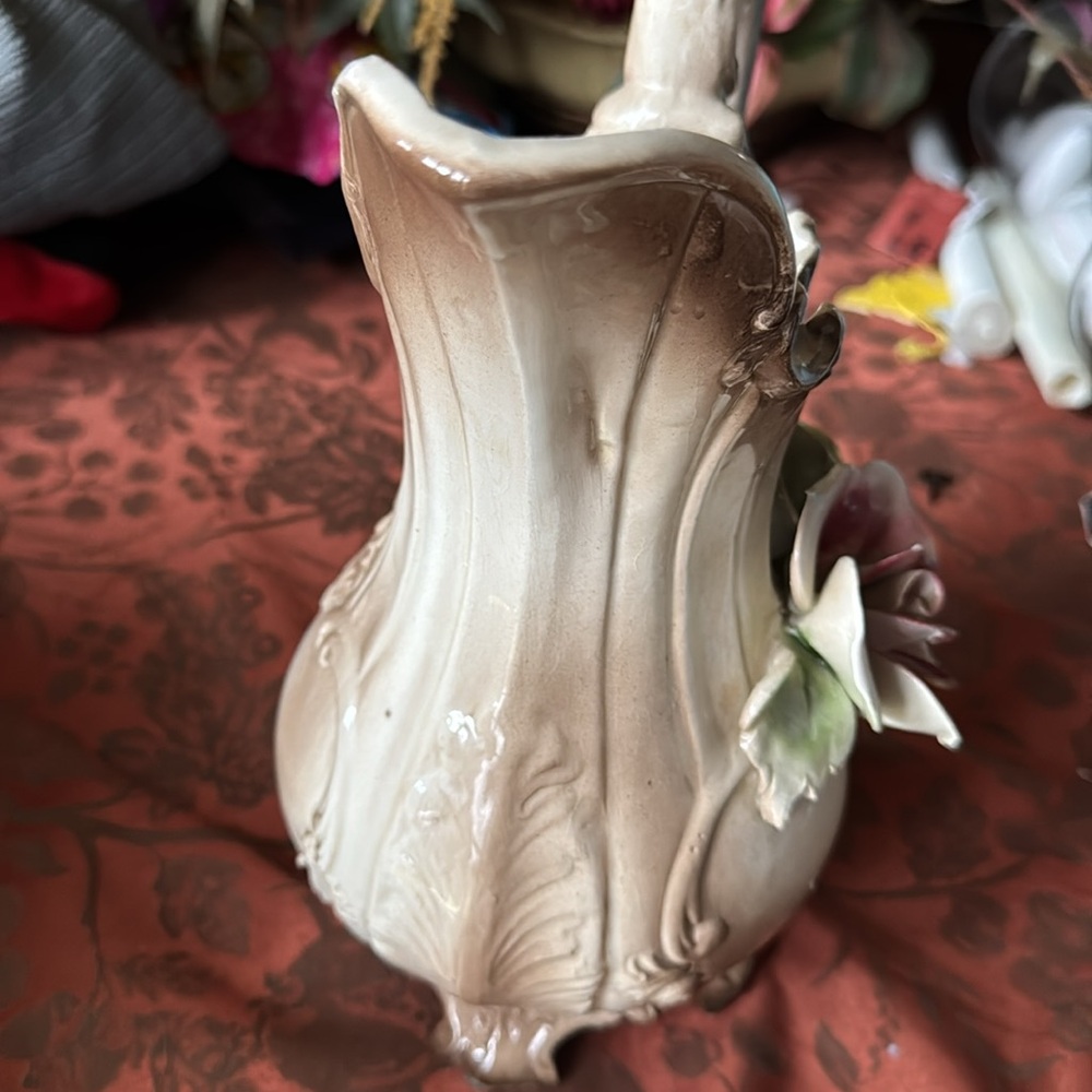 Vintage Capodimonte  Ceramic Pitcher with Pink and Yellow Roses - Picture 8 of 9